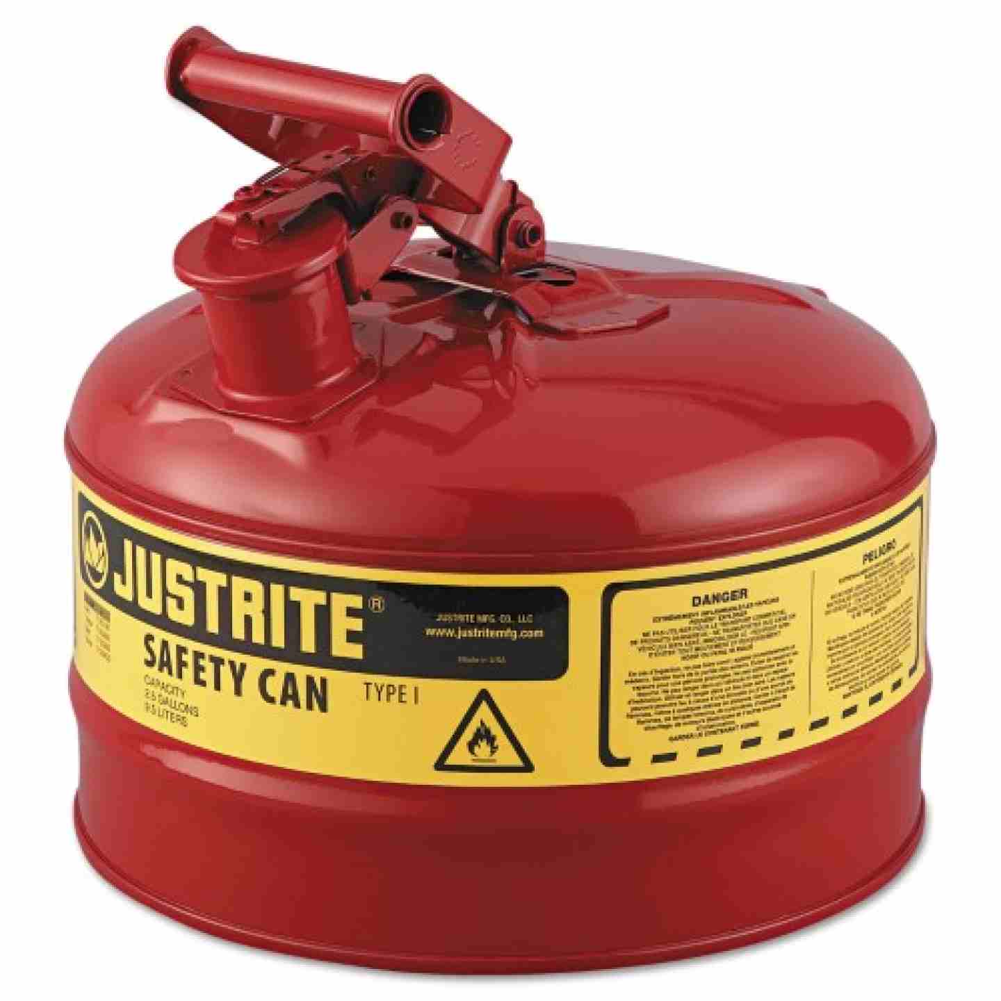 2.5 Gallon Steel Safety Can for Flammables, Type I, Flame Arrester, Red  Image 1