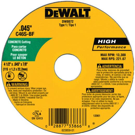 DeWalt 4-1/2" x .045" x 7/8" HPT1 Concrete Cutting Wheel 