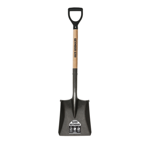 Seymour 16 Ga. Square Point Shovel, 26" Hardwood Handle, Black Poly D-Grip