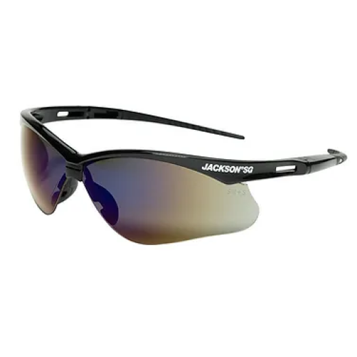 Jackson Safety Glasses Black Frame and Blue Mirror Lens
