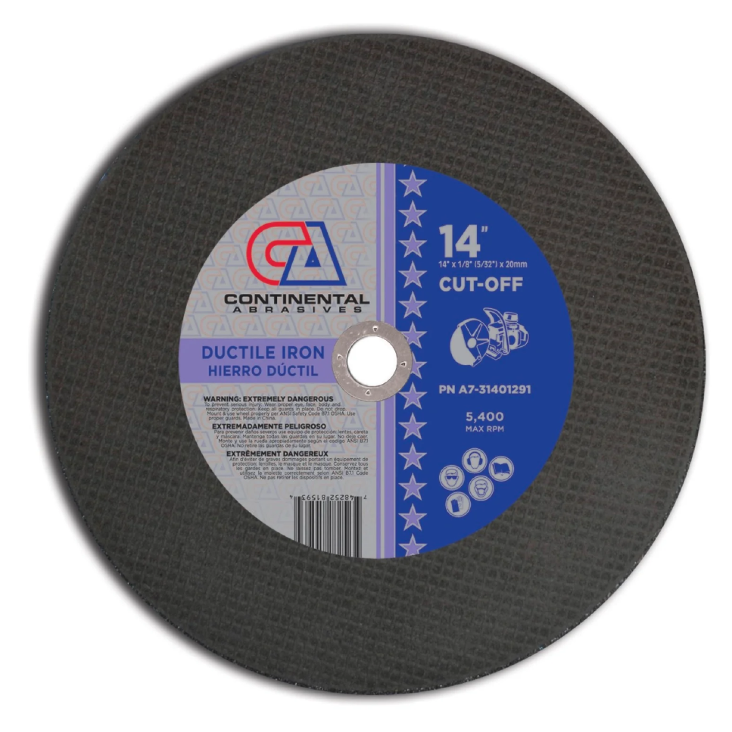 Abrasive Ductile Blade 14" x 1/8" (5/32") x 20mm Type-1 Triple Reinforced High-Speed Gas Saw Wheel For Ductile Iron Image 1