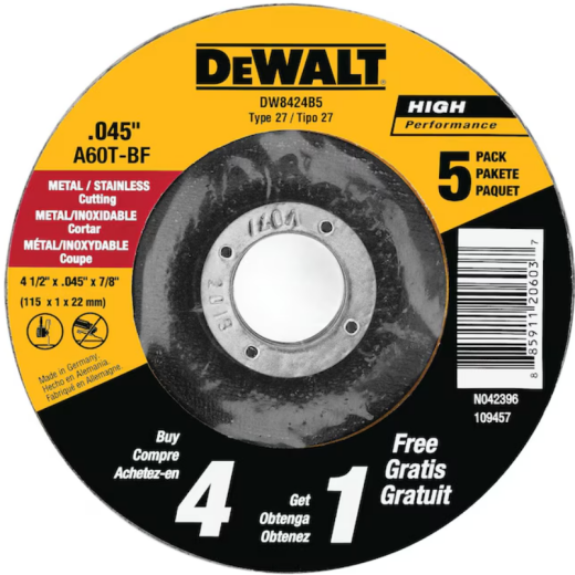 DeWalt 4-1/2" x .045" x 7/8" HPT1 Metal/Stainless Cutting Wheel
