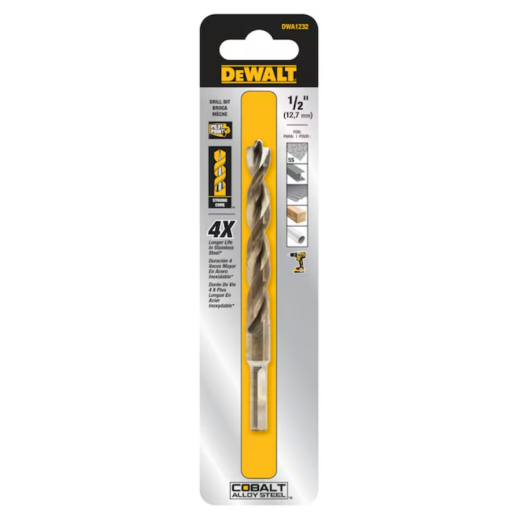 DeWalt 1/2" Pilot Point Cobalt Alloy Steel Drill Bits