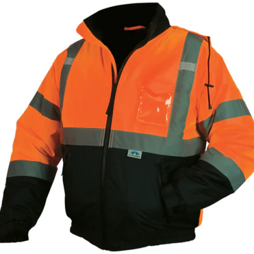 Hi-Vis Orange, Bomber Jacket w/ Quilted Lining, Medium 