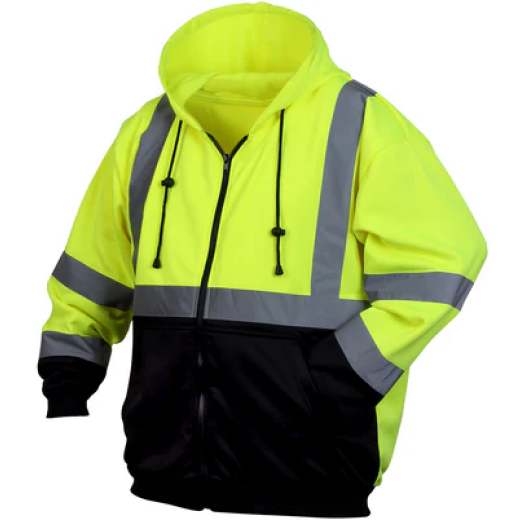 Pyramex Hi-Vis Lime, Zipper Sweatshirt w/ Black Bottom, XX-Large