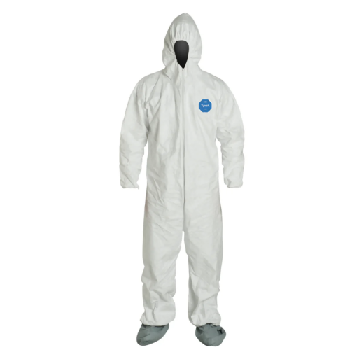 DuPont Tyvek 400 Coverall, Respirator Fit Hood with Elastic Wrists, Attached Skid-Resistant Boots, White, X-Large 
